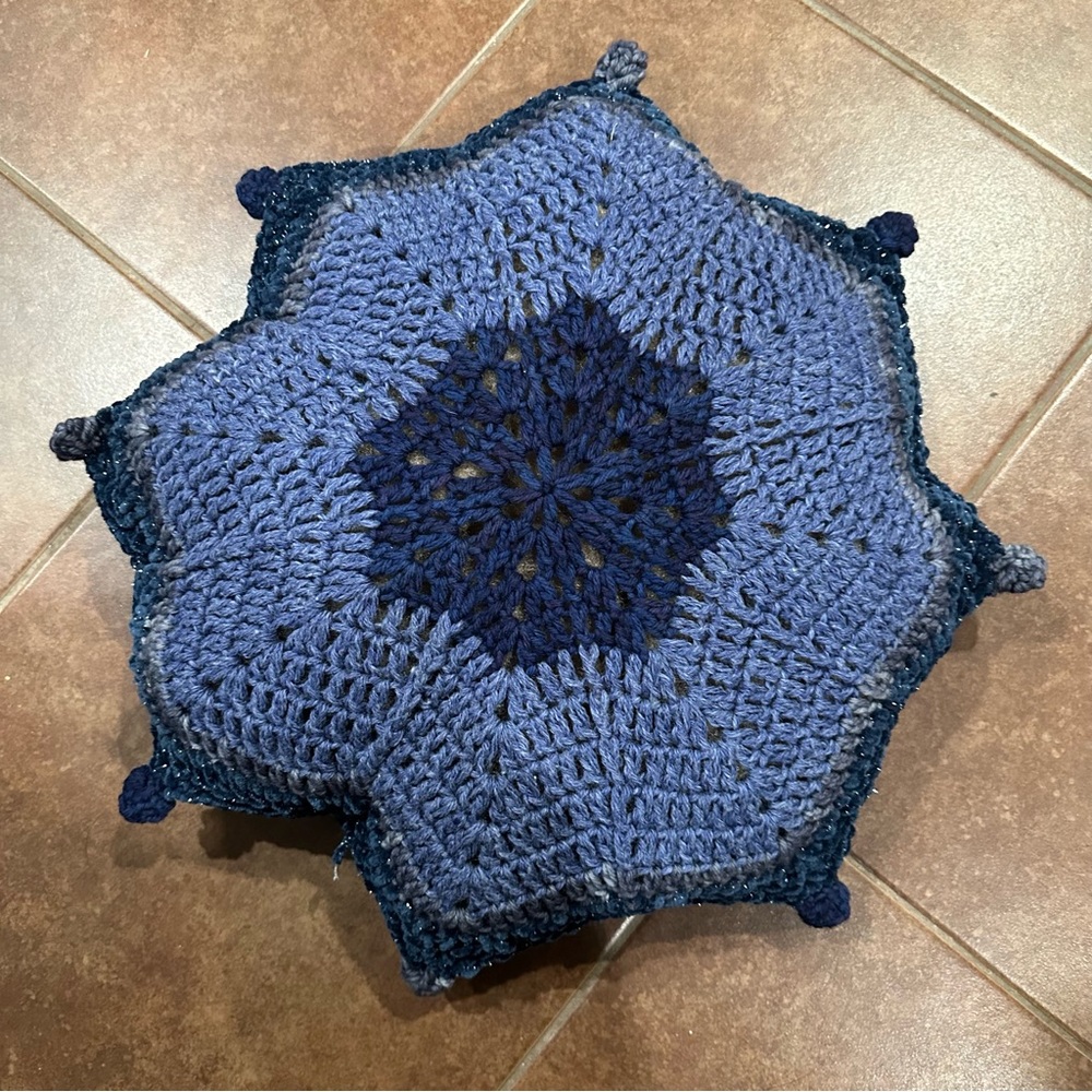 Handmade Blue Crochet Star Pillow